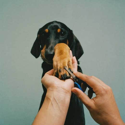 A dog's paw held for nail trimming